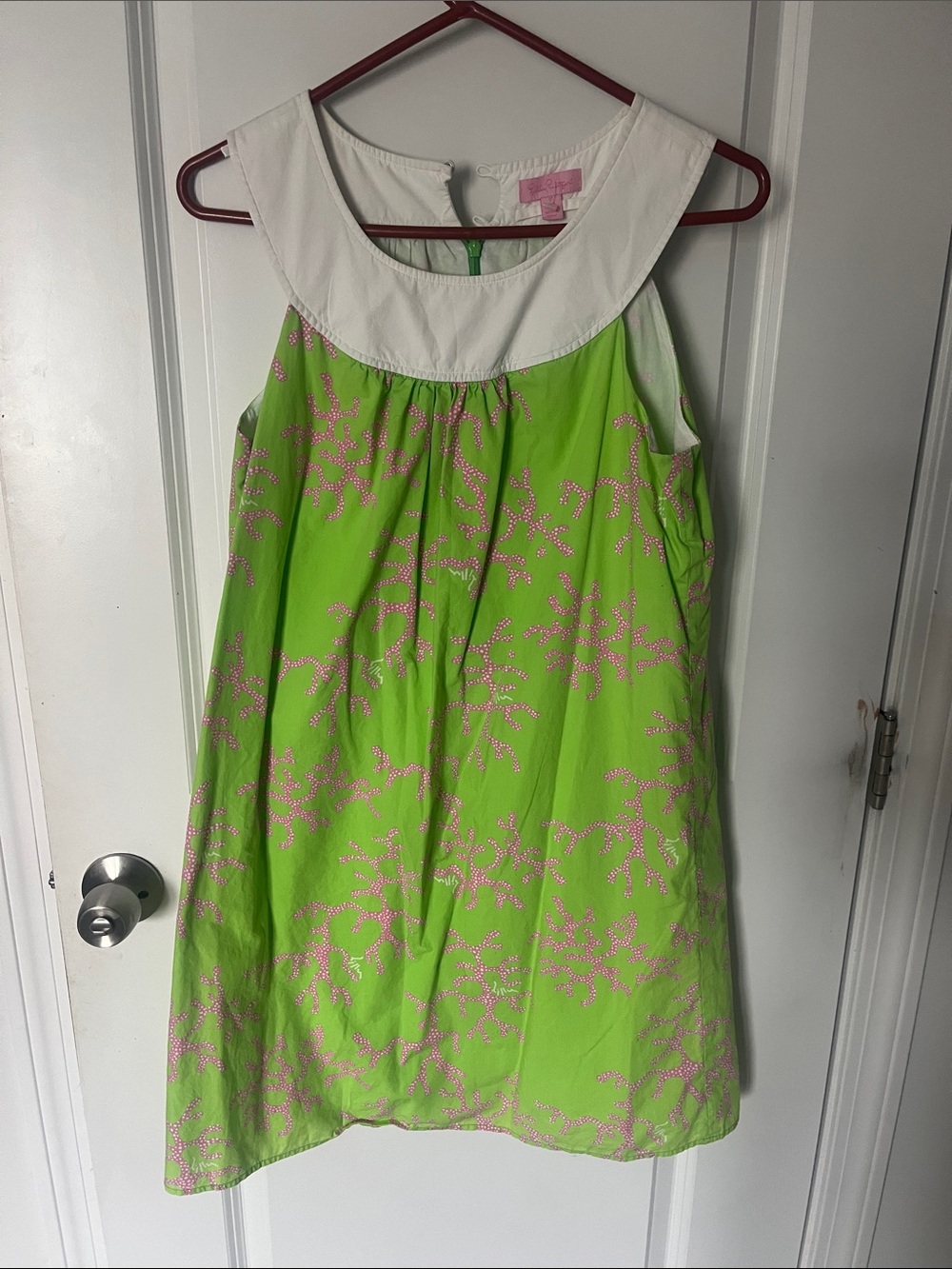 Lilly Pulitzer Lime Green Sleeveless Dress with White Collar and Pink Print